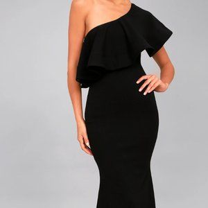 Lulu's So Amazed Black One-Shoulder Maxi Dress